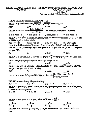 Đề khảo sát đội tuyển học sinh giỏi cấp tỉnh lần 4 năm học 2019-2020 môn Toán Lớp 9 - Phòng giáo dục và đào tạo Lâm Thao