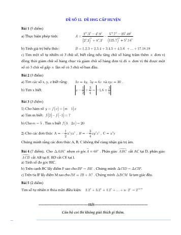 Đề kiểm tra học sinh giỏi cấp huyện môn Toán Lớp 7 - Năm học 2015-2016 - Huyện Đức Phổ - Đề số 12 (Có đáp án)