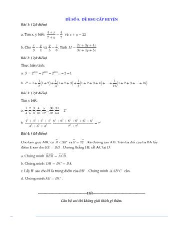 Đề kiểm tra học sinh giỏi cấp huyện môn Toán Lớp 7 - Năm học 2015-2016 - Huyện Đức Phổ - Đề số 8 (Có đáp án)