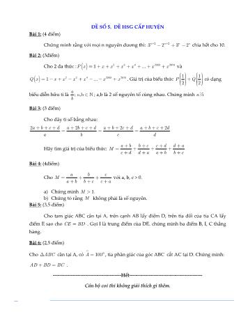 Đề kiểm tra học sinh giỏi cấp huyện môn Toán Lớp 7 - Năm học 2015-2016 - Huyện Đức Phổ - Đề số 5 (Có đáp án)