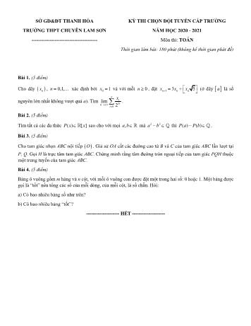 Đề thi chọn đội tuyển cấp trường năm học 2020-2021 môn Toán - Trường THPT chuyên Lam Sơn