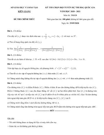 Đề thi chọn đội tuyển dự thi học sinh giỏi quốc gia năm học 2020-2021 môn Toán - Sở giáo dục và đào tạo Kiên Giang