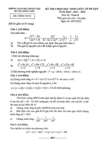 Đề thi chọn học sinh giỏi cấp huyện năm học 2021-2022 môn Toán Lớp 8 - Phòng giáo dục và đào tạo huyện Đông Sơn (Có đáp án)