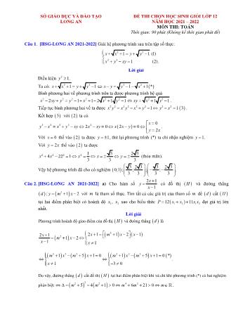 Đề thi chọn học sinh giỏi Lớp 12 năm học 2021-2022 môn Toán - Sở giáo dục và đào tạo Long An (Có đáp án)