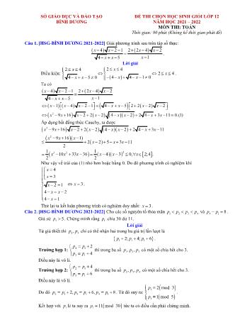 Đề thi chọn học sinh giỏi Lớp 12 năm học 2021-2022 môn Toán - Sở giáo dục và đào tạo Bình Dương (Có đáp án)