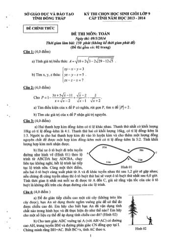 Đề thi chọn học sinh giỏi Lớp 9 THCS cấp tỉnh năm học 2013-2014 môn Toán - Sở giáo dục và đào tạo tỉnh Đồng Tháp (Có đáp án)