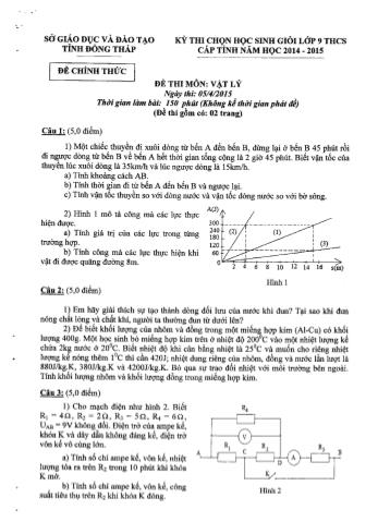 Đề thi chọn học sinh giỏi Lớp 9 THCS cấp tỉnh năm học 2014-2015 môn Vật lý - Sở giáo dục và đào tạo tỉnh Đồng Tháp (Có đáp án)