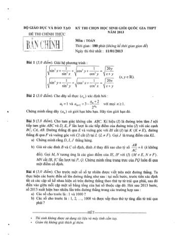 Đề thi chọn học sinh giỏi quốc gia THPT năm 2013 môn Toán