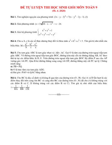 Đề tự luyện thi học sinh giỏi môn Toán Lớp 9 - Năm học 2019-2020 - Đề số 8