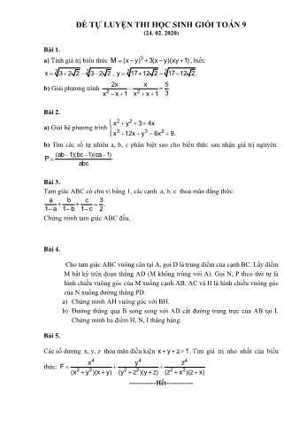 Đề tự luyện thi học sinh giỏi môn Toán Lớp 9 - Năm học 2019-2020 - Đề số 9