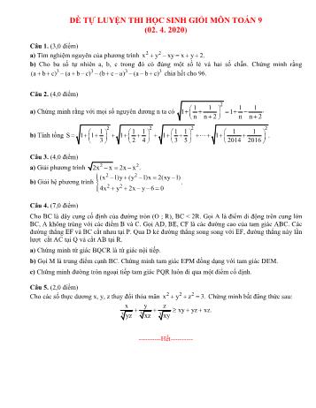 Đề tự luyện thi học sinh giỏi môn Toán Lớp 9 - Năm học 2019-2020 - Đề 11