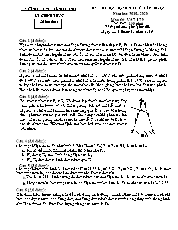 Đề thi chọn học sinh giỏi cấp huyện năm học 2019-2020 môn Vật lí Lớp 9 - Trường THCS Thăng Long (Có đáp án)