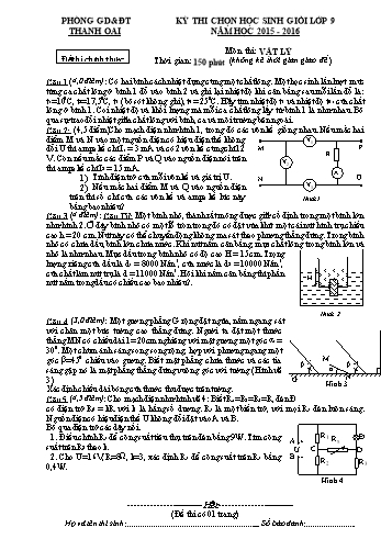 Đề thi chọn học sinh giỏi Lớp 9 năm học 2015-2016 môn Vật lý - PGD&ĐT Thanh Oai