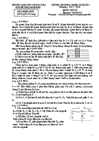 Đề thi chọn học sinh giỏi Lớp 9 năm học 2017-2018 môn Vật lý - PGD&ĐT huyện Thạch Thành (Có đáp án)