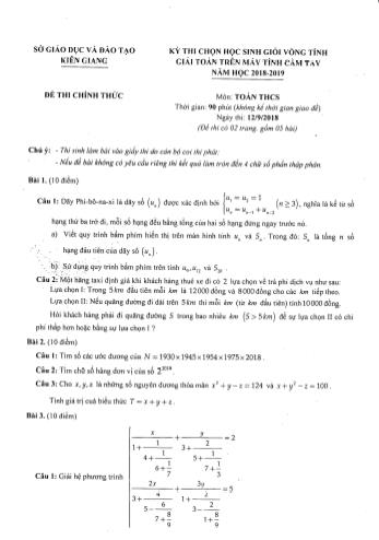 Đề thi chọn học sinh giỏi vòng tỉnh giải toán trên máy tính cầm tay năm học 2018-2019 môn Toán THCS - SGD&ĐT Kiên Giang (Có đáp án)
