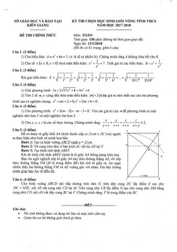 Đề thi chọn học sinh giỏi vòng tỉnh Lớp 9 năm học 2017-2018 môn Toán - SGD&ĐT Kiên Giang (Có đáp án)