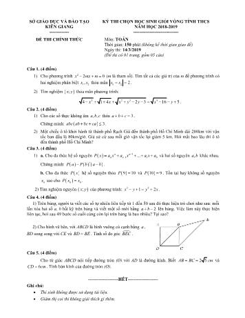 Đề thi chọn học sinh giỏi vòng tỉnh THCS năm học 2018-2019 môn Toán - SGD&ĐT Kiên Giang (Có đáp án)