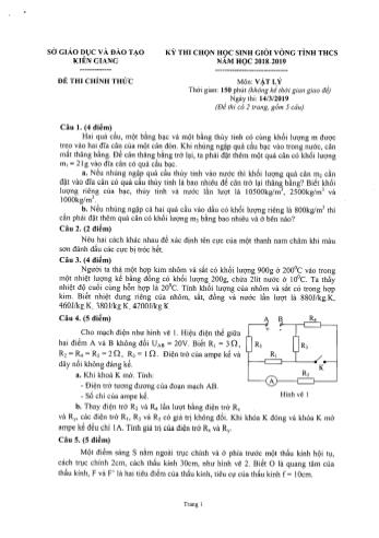 Đề thi chọn học sinh giỏi vòng tỉnh THCS năm học 2018-2019 môn Vật lý - SGD&ĐT Kiên Giang (Có đáp án)