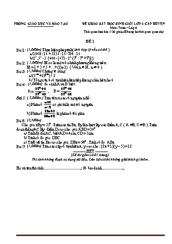 20 Đề khảo sát học sinh giỏi cấp huyện Toán Lớp 6 (Có hướng dẫn chấm)