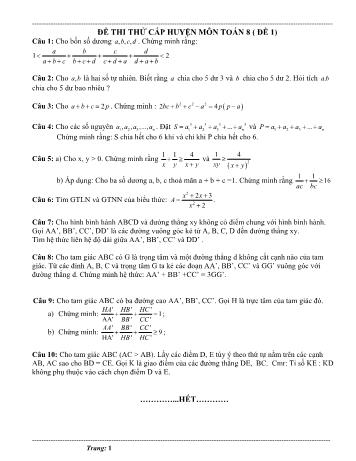 20 Đề thi thử cấp huyện học sinh giỏi Toán Lớp 8 (Có hướng dẫn chấm)