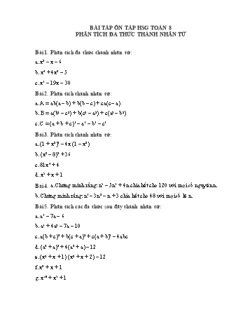 Bài tập ôn tập học sinh giỏi Toán Lớp 8 - Phân tích đa thức thành nhân tử