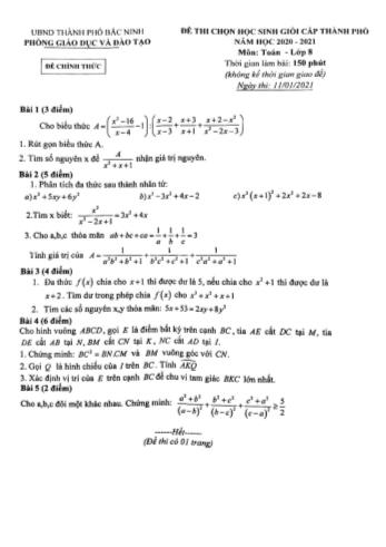 Bộ đề thi học sinh giỏi Toán Lớp 8 - Năm học 2021-2022 (Có đáp án)