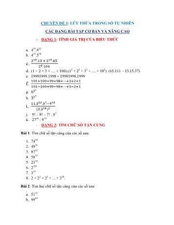 Chuyên đề bồi dưỡng Số học Lớp 6 - Chuyên đề 3: Lũy thừa trong số tự nhiên