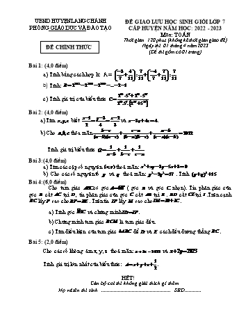 Đề giao lưu học sinh giỏi cấp huyện Toán Lớp 7 - Năm học 2022-2023 - Phòng GD&ĐT Lang Chánh (Có hướng dẫn chấm)