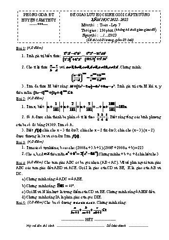 Đề giao lưu học sinh giỏi cấp trường Toán Lớp 7 - Năm học 2022-2023 - Phòng GD&ĐT Cẩm Thủy (Có đáp án)