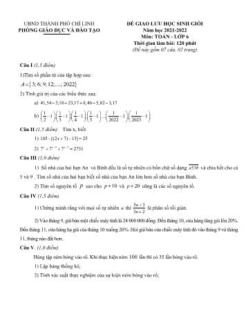 Đề giao lưu học sinh giỏi Toán Lớp 6 - Năm học 2021-2022 - Phòng GD&ĐT Hồ Chí Minh (Có hướng dẫn chấm)