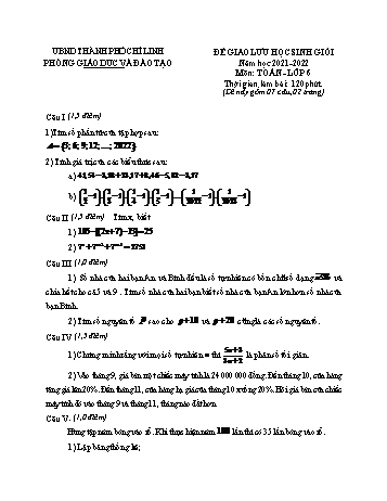 Đề giao lưu học sinh giỏi Toán Lớp 6 - Năm học 2021-2022 - Phòng GD&ĐT Chí Linh (Có hướng dẫn chấm)