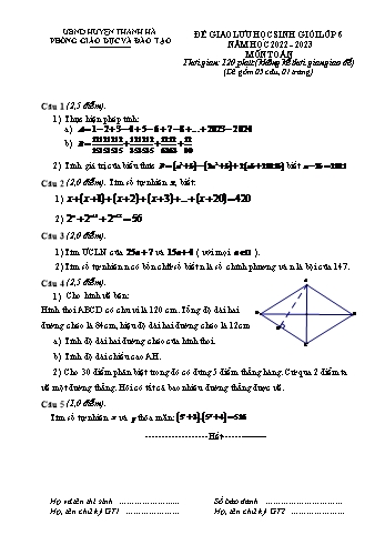 Đề giao lưu học sinh giỏi Toán Lớp 6 - Năm học 2022-2023 - Phòng GD&ĐT Thanh Hà (Có hướng dẫn chấm)