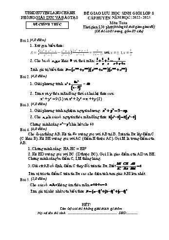 Đề giao lưu học sinh giỏi Toán Lớp 8 - Năm học 2022-2023 - Phòng GD&ĐT Lang Chánh (Có hướng dẫn chấm)