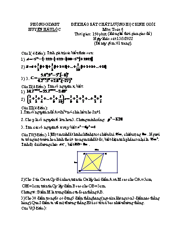 Đề khảo sát chất lượng học sinh giỏi Toán Lớp 6 - Năm học 2021-2022 - Phòng GD&ĐT Hậu Lộc (Có hướng dẫn chấm)