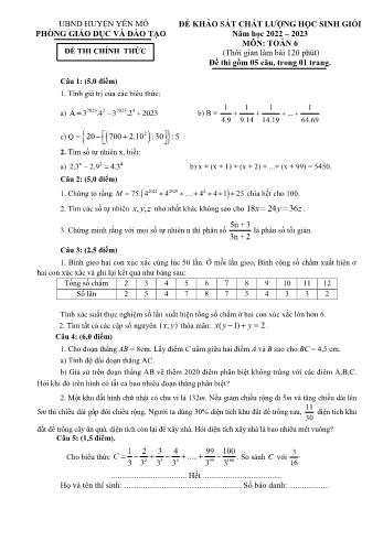 Đề khảo sát chất lượng học sinh giỏi Toán Lớp 6 - Năm học 2022-2023 - Phòng GD&ĐT Yên Mô (Có hướng dẫn chấm)
