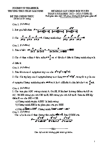 Đề khảo sát chọn đội tuyển Toán Lớp 8 (Vòng 2) - Năm học 2022-2023 - Trường THCS Trần Mai Ninh (Có hướng dẫn chấm)