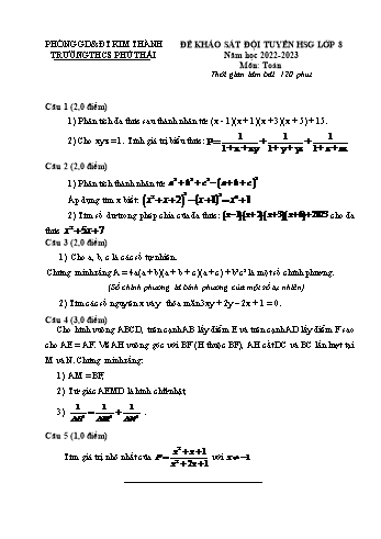 Đề khảo sát đội tuyển học sinh giỏi Toán Lớp 8 - Năm học 2022-2023 - Trường THCS Phú Thái (Có hướng dẫn chấm)