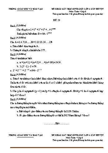Đề khảo sát học sinh giỏi cấp huyện Toán Lớp 6 - Đề 20 (Có hướng dẫn chấm)