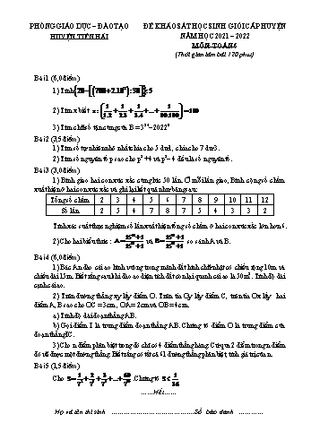 Đề khảo sát học sinh giỏi cấp huyện Toán Lớp 6 - Năm học 2021-2022 - Phòng GD&ĐT Tiền Hải (Có đáp án và biểu điểm)