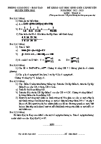 Đề khảo sát học sinh giỏi cấp huyện Toán Lớp 6 - Năm học 2022-2023 - Phòng GD&ĐT Tiền Hải (Có hướng dẫn chấm)