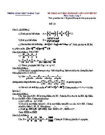 Đề khảo sát học sinh giỏi cấp huyện Toán Lớp 7 - Đề 10 (Có hướng dẫn chấm)