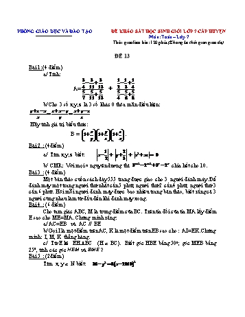 Đề khảo sát học sinh giỏi cấp huyện Toán Lớp 7 - Đề 13 (Có hướng dẫn chấm)