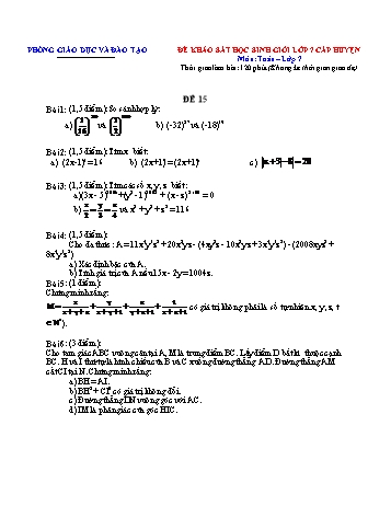 Đề khảo sát học sinh giỏi cấp huyện Toán Lớp 7 - Đề 15 (Có hướng dẫn chấm)