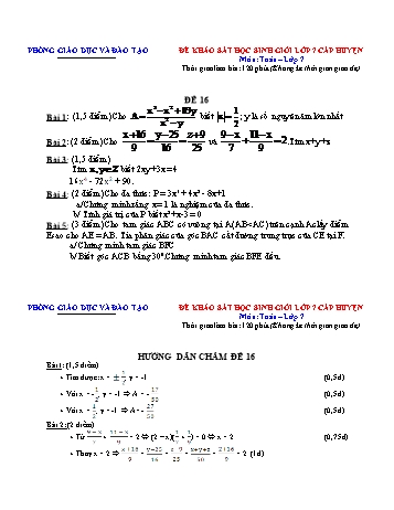 Đề khảo sát học sinh giỏi cấp huyện Toán Lớp 7 - Đề 16 (Có hướng dẫn chấm)