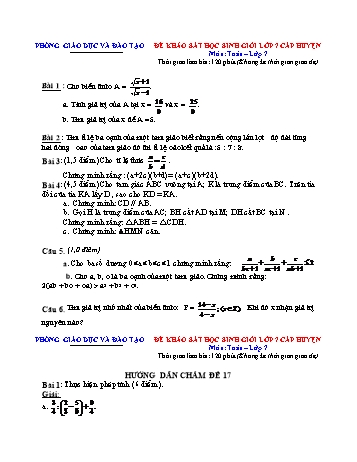 Đề khảo sát học sinh giỏi cấp huyện Toán Lớp 7 - Đề 17 (Có hướng dẫn chấm)