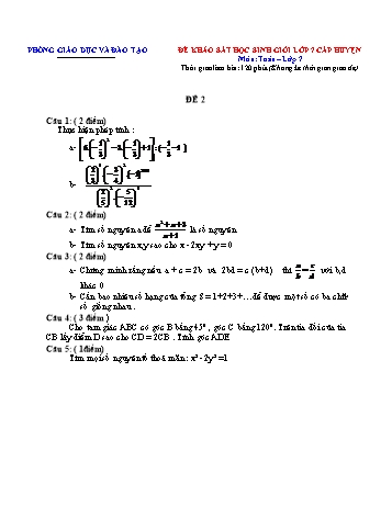 Đề khảo sát học sinh giỏi cấp huyện Toán Lớp 7 - Đề 2 (Có hướng dẫn chấm)