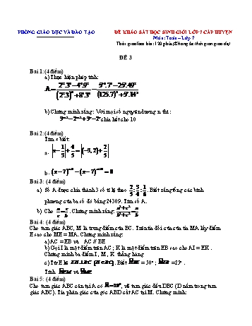 Đề khảo sát học sinh giỏi cấp huyện Toán Lớp 7 - Đề 3 (Có hướng dẫn chấm)