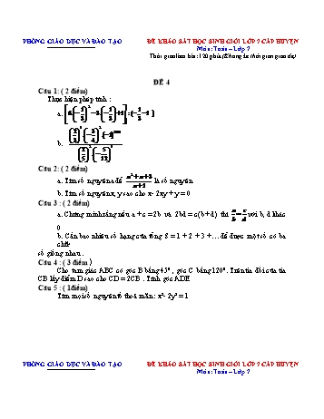 Đề khảo sát học sinh giỏi cấp huyện Toán Lớp 7 - Đề 4 (Có hướng dẫn chấm)