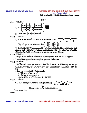 Đề khảo sát học sinh giỏi cấp huyện Toán Lớp 7 - Đề 7 (Có hướng dẫn chấm)