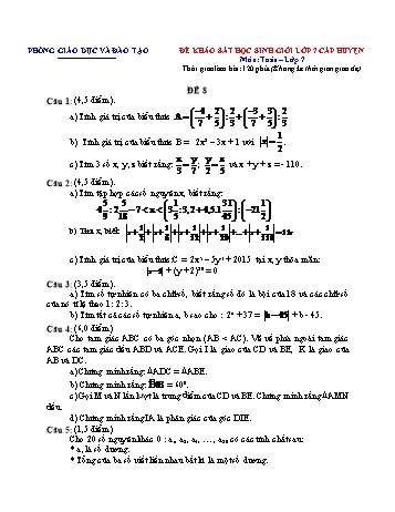 Đề khảo sát học sinh giỏi cấp huyện Toán Lớp 7 - Đề 8 (Có hướng dẫn chấm)